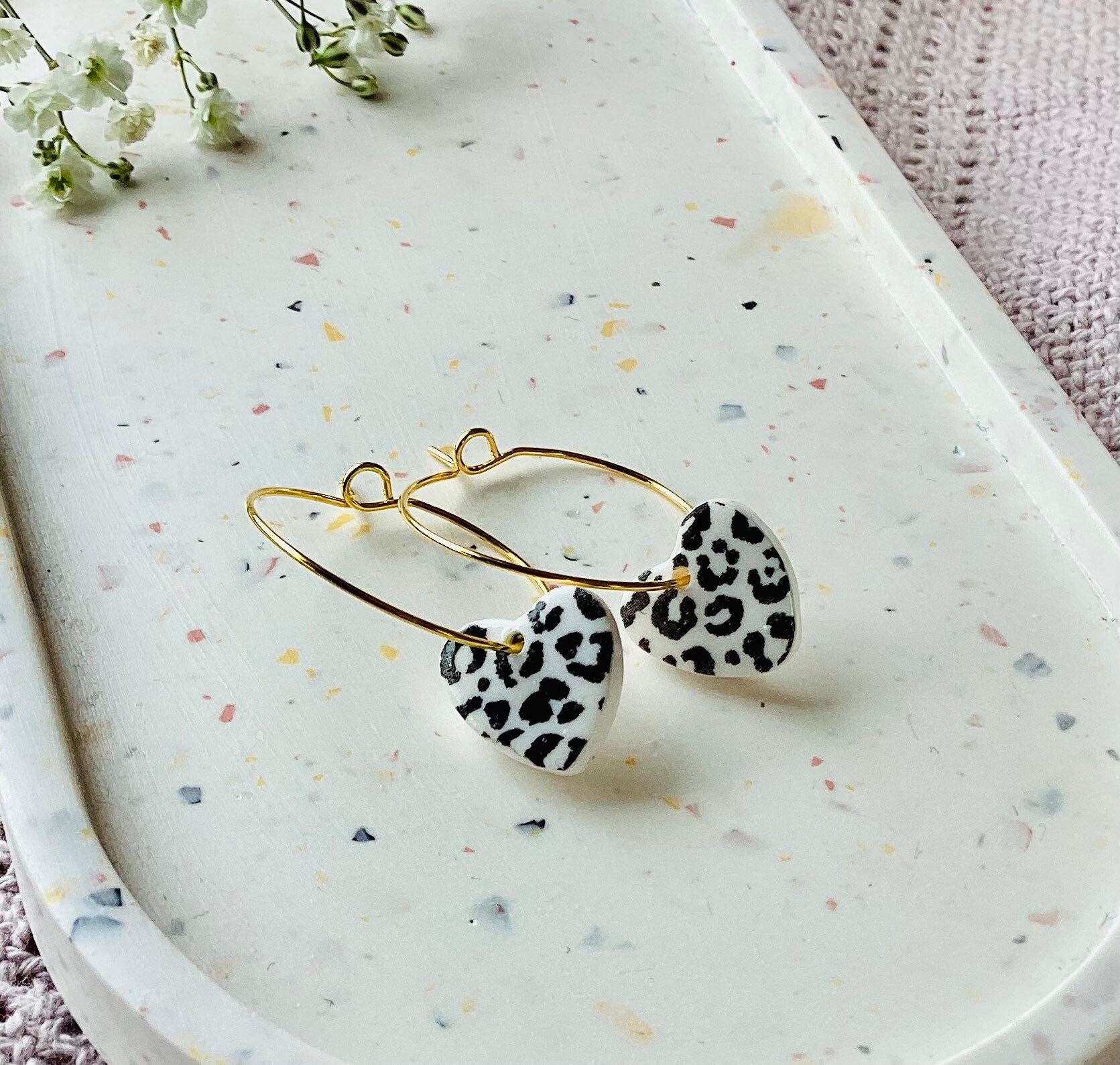 Animal Print Earring. Heart Earring. Handmade Polymer Clay Earring