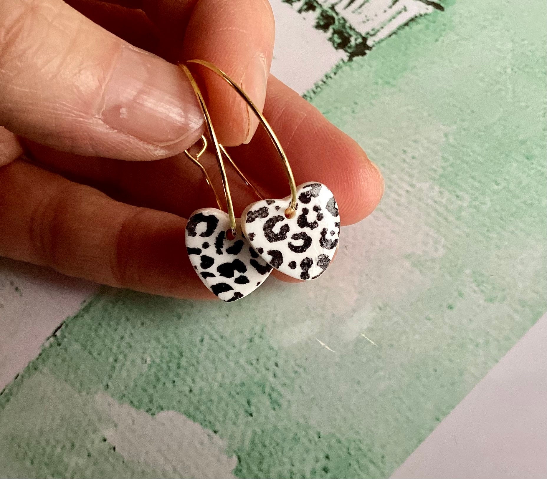 Animal Print Earring. Heart Earring. Handmade Polymer Clay Earring