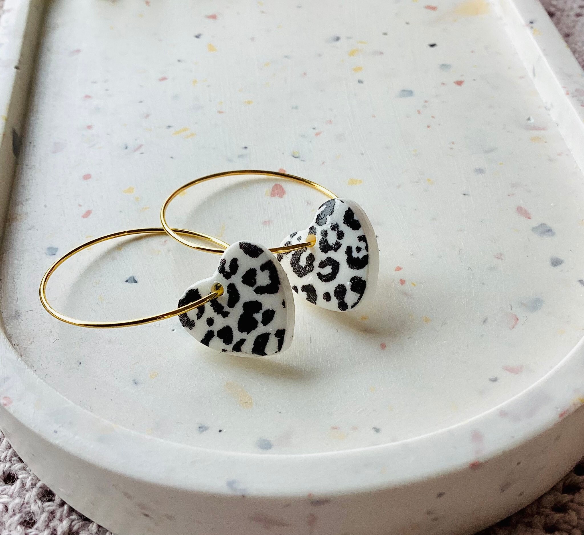 Animal Print Earring. Heart Earring. Handmade Polymer Clay Earring
