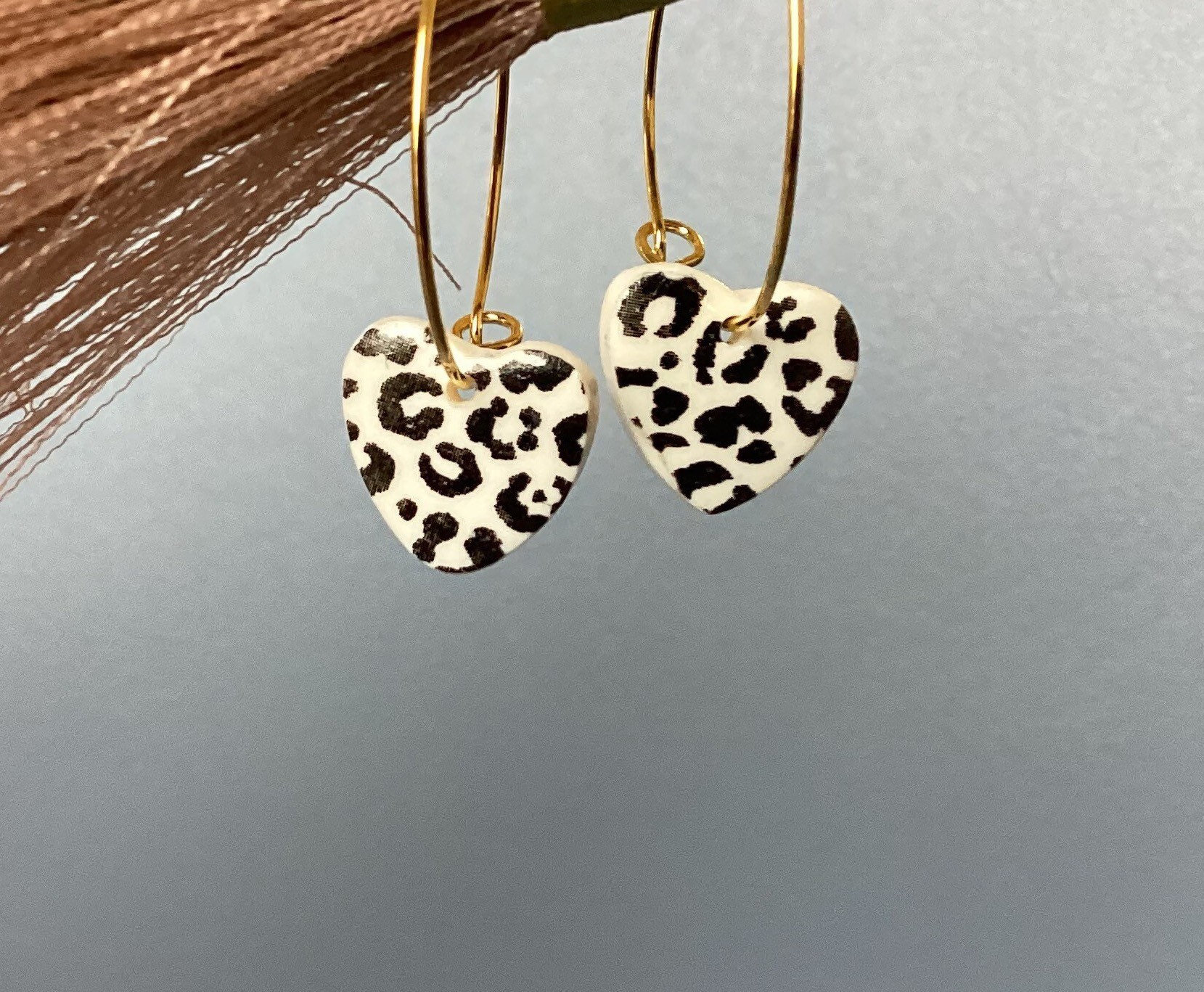 Animal Print Earring. Heart Earring. Handmade Polymer Clay Earring