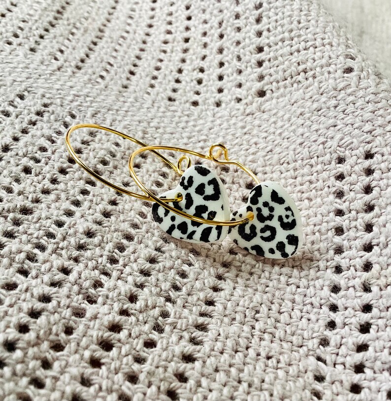 Animal Print Earring. Heart Earring. Handmade Polymer Clay Earring