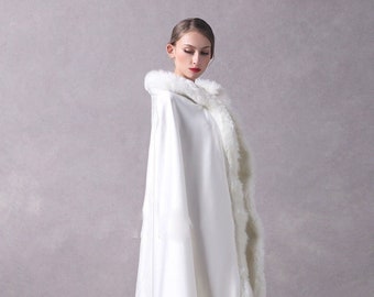 white faux fur cloak