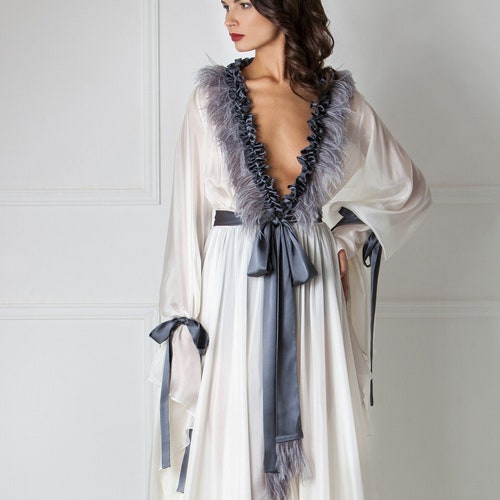 Luxury Woman Silk Satin Bridal Robe Long Sleeve Wedding Robe Etsy