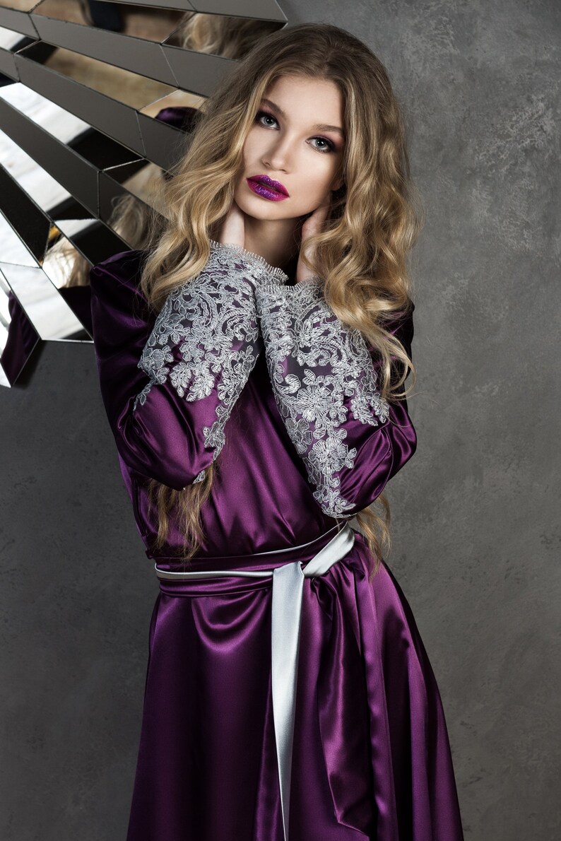Luxury Woman Silk Satin Bridal Robe Long Sleeve Wedding Robe Etsy UK