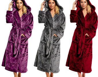ladies long fleece dressing gown