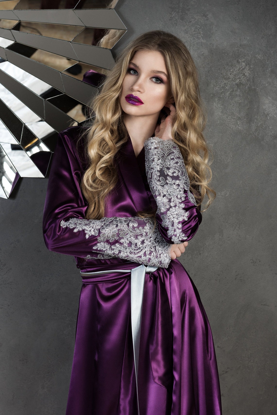 Luxury Woman Silk Satin Bridal Robe Long Sleeve Wedding Robe Etsy UK