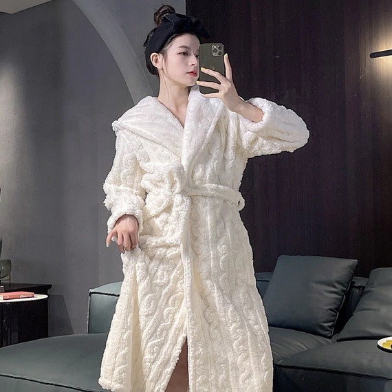 Super Soft Fluffy Thick Fleece Contrast Collar Dressing Gown - Etsy UK