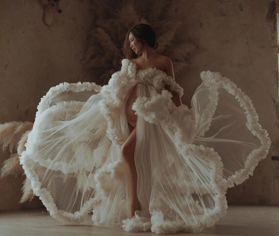 Sexy Long White Tulle Robe Maternity 