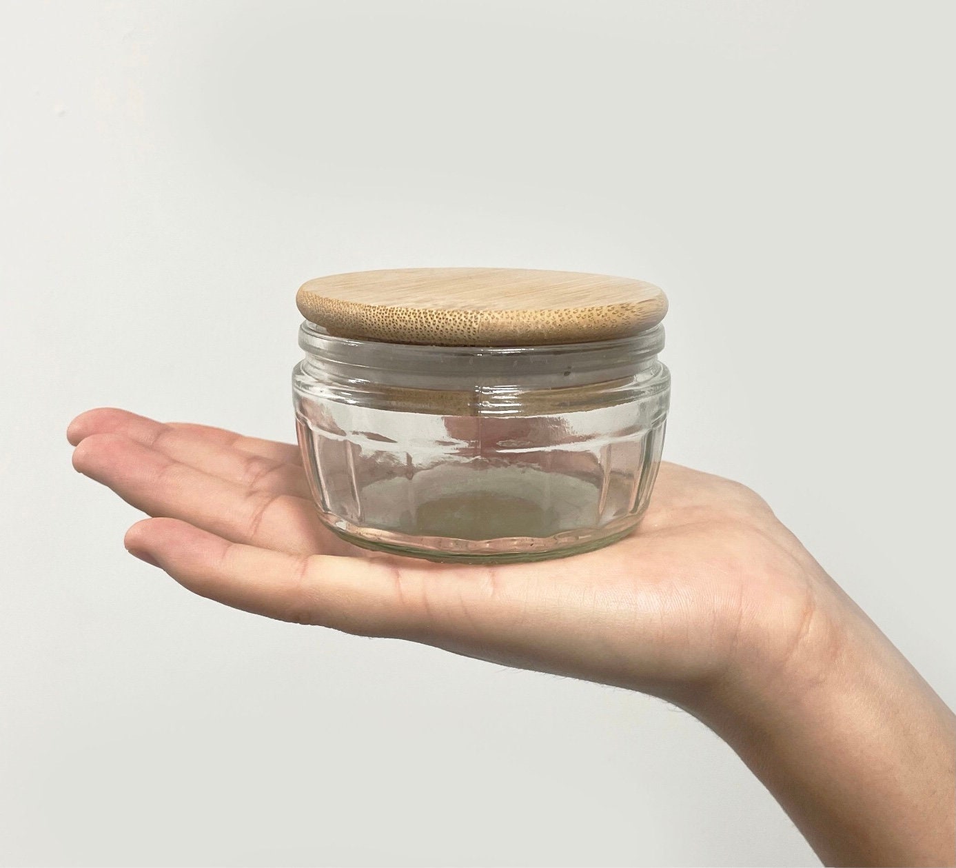 4oz Wooden Lid Suction Glass Jar - Bamboo with Silicone Lid - Fits