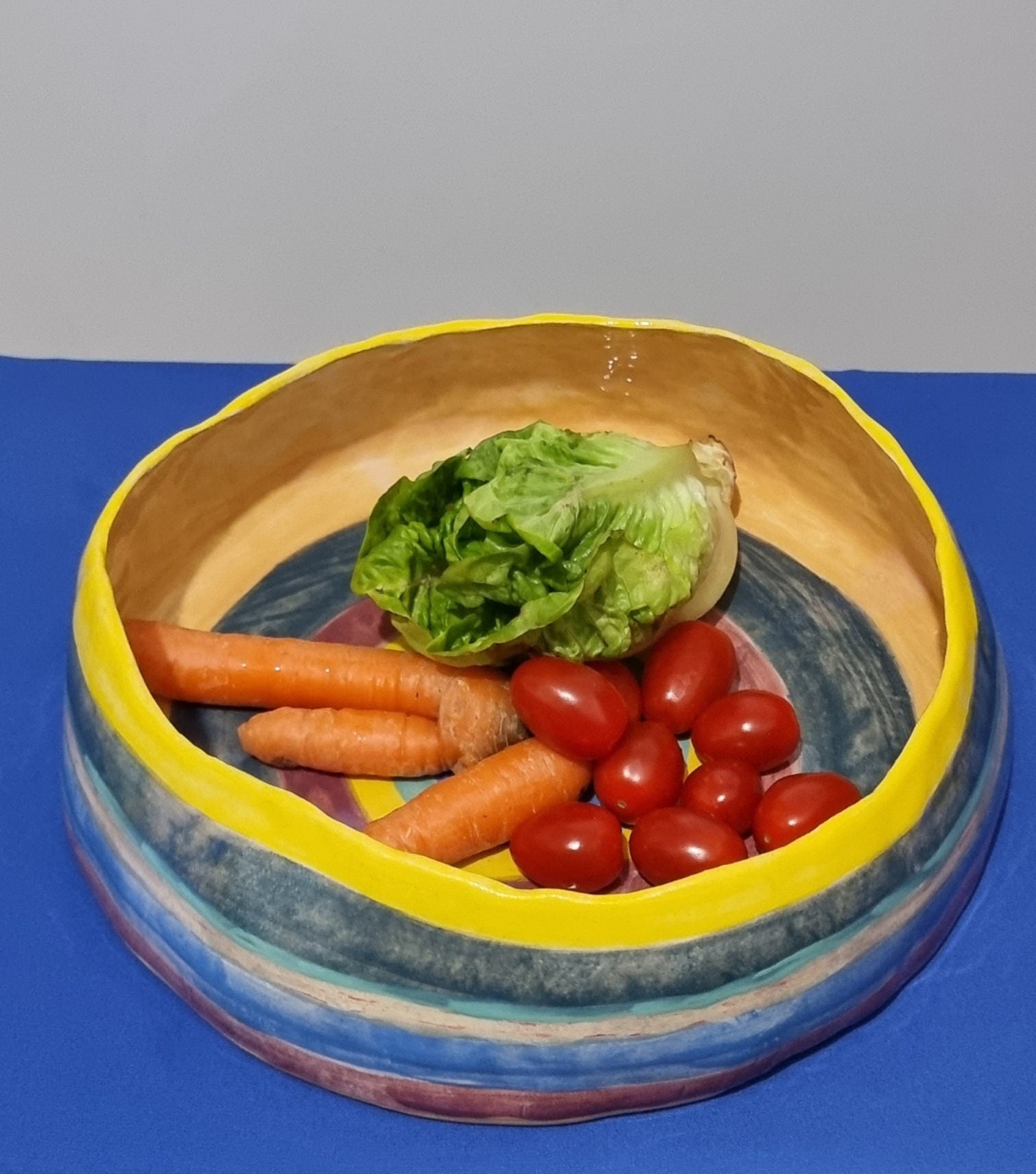 Belle Bol - Saladier en Céramique Gres. Jolies Couleurs Vives. Pièce Unique, Fait à Main.