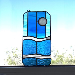Moonrise Artisan Made Stained Glass Sun Catcher Abstract Art Glass Piece 10" Tall Astronomy Vibe