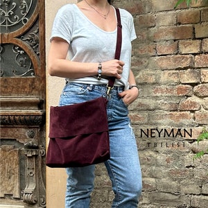 Bordeaux Vegan Wildleder Umhängetasche Burgund Messenger Bag