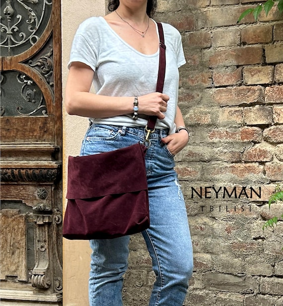 Bordeaux Vegan Suede Leather Crossbody Burgundy Messenger