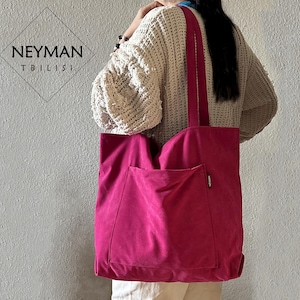 Oversize Hot Pink Vegan Wildleder Leder Umhängetasche/XL Shopper/Fuchsia Tasche