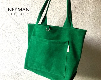 Oversize Emerald Green Vegan Suede Leather Shoulder Bag/XL shopper