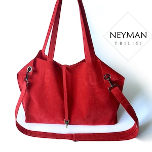 Oversize Umhängetasche in Scarlet Red Vegan Wildleder Leder Umhängetasche
