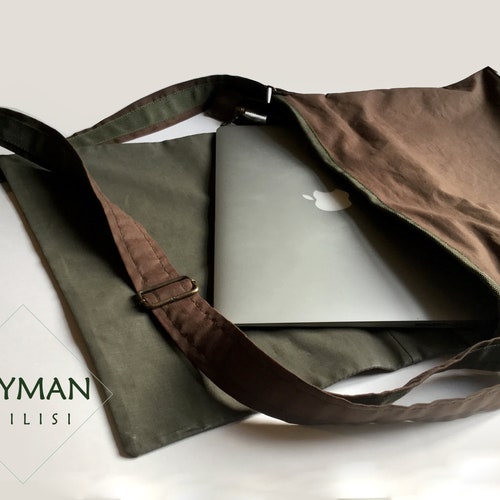Unisex shops Brown Laptop Bag with Leather Cover