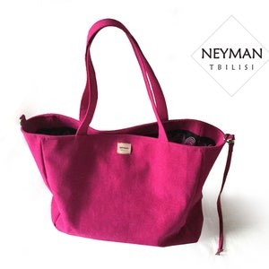 Hot Pink Vegan Wildleder Oversize Tasche Tote Umhängetasche XXL Shopper Tasche