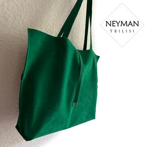Oversize Emerald Green Vegan Suede Leather Shoulder Bag