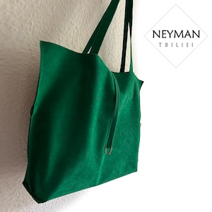 Oversize Emerald Green Vegan Suede Leather Shoulder Bag