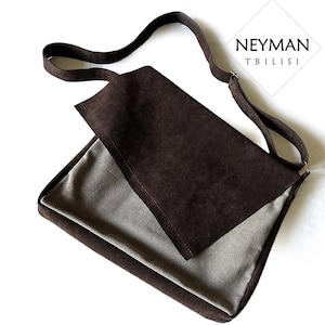 Unisex Waxed Canvas Messenger Bag with Eco-Leather Cover