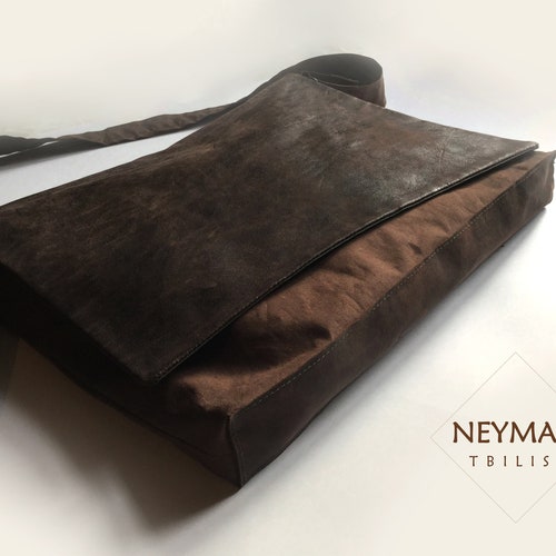 Unisex shops Brown Laptop Bag with Leather Cover
