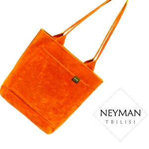 Orange Vegan Suede Leather Shoulder Bag Medium size
