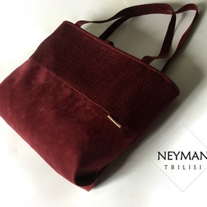 Oversize Bordeaux Tasche Burgundy Sangria Boucle und Vegan Wildleder Schultertasche / großer Shopper