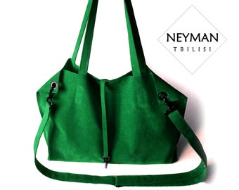 Oversize Emerald Green Vegan Suede Leather Crossbody / Shoulder Bag