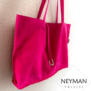 Fuchsia Vegan Wildleder Schultertasche / Pink Tote/Magenta Oversize Tasche