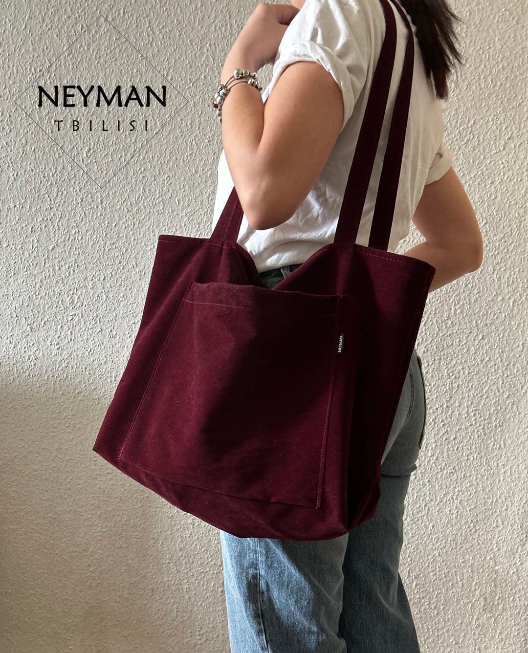 Oversize Dark Red Wine Color Vegan Suede Leather Shoulder Bag/xl