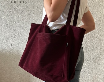 Oversize Dark Red Wine Color Vegan Suede Leather Shoulder Bag/XL shopper/burgundy tote/deep red boho