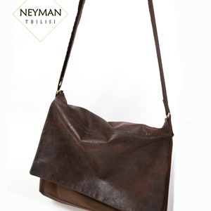 Unisex bruine laptoptas met lederen hoes