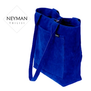 Kobalt Blau Vegan Wildleder Leder Umhängetasche / Ultramarine Blau Eco Tote mit großer Tasche / Mittelgroße Tasche