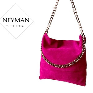 Hot Pink Vegan Suede Leather Crossbody / Shoulder Bag