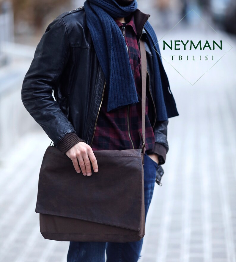 Unisex shops Brown Laptop Bag with Leather Cover