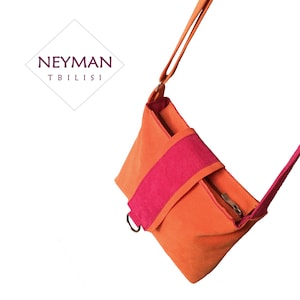 Orange und Magenta Vegan Wildleder Crossbody Tasche / Hot Pink Kleine Geldbörse