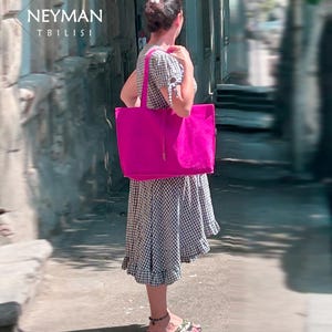Fuchsia Vegan Suede Leather Shoulder Bag / Hot Pink tote/Magenta Oversize Bag
