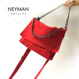 Scarlet Red Vegan Suede Leather Crossbody / Shoulder Bag Medium size