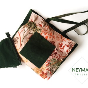 Oversized everyday bag, Nature Print Fabric and Vegan Suede Leather Tote, Eco shopper bag, cosmetic bag with zipper/Extra Large Beach bag/