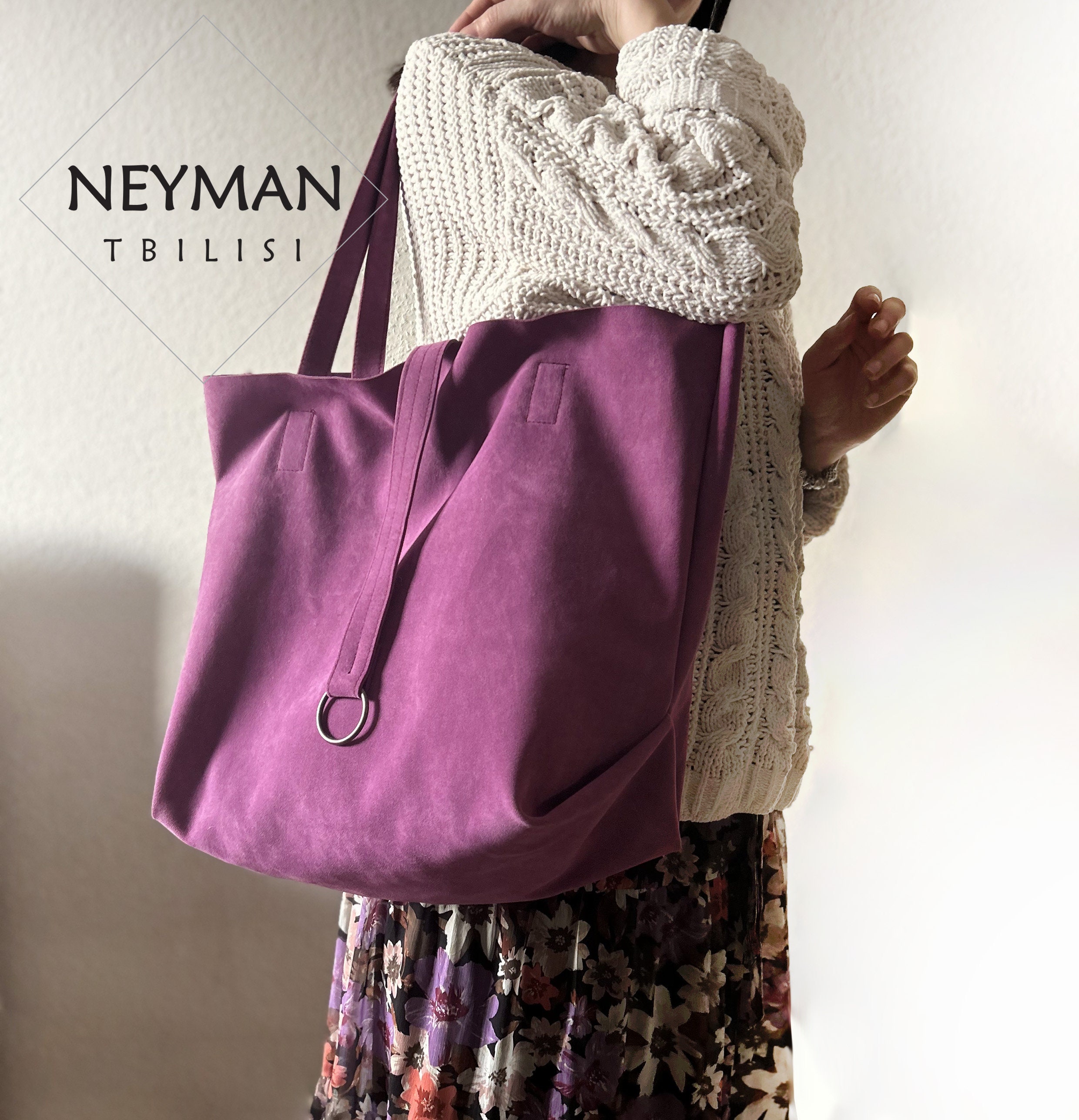 Oversize Lilac Vegan Suede Leather Tote Etsy Canada