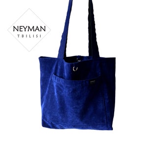 Oversize Ultramarine Kobalt Blau Vegan Wildleder Schultertasche / Blaue Öko Tasche / Große Einkaufstasche