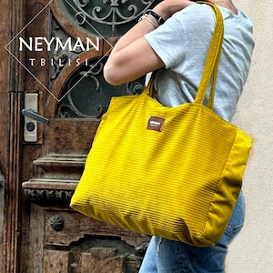 Senfgelbe Cord Oversize Shopper Bag / Extra Large Tote / Reisetasche