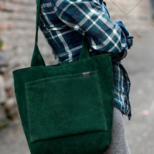 Dunkelgrüne Vegane Wildleder Umhängetasche / Forest Green Eco Tote