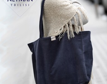 Dark Blue Corduroy Oversize Bag /XXL Tote / Shopper Shoulder/Extra large eco bag