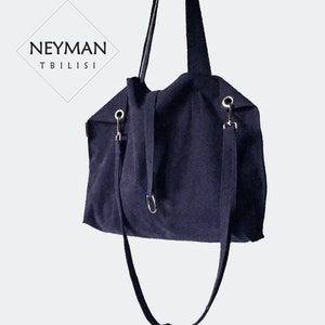 Oversize Navy Blau Vegan Wildleder Tasche mit Metall Zubehör / Crossbody und Umhängetasche