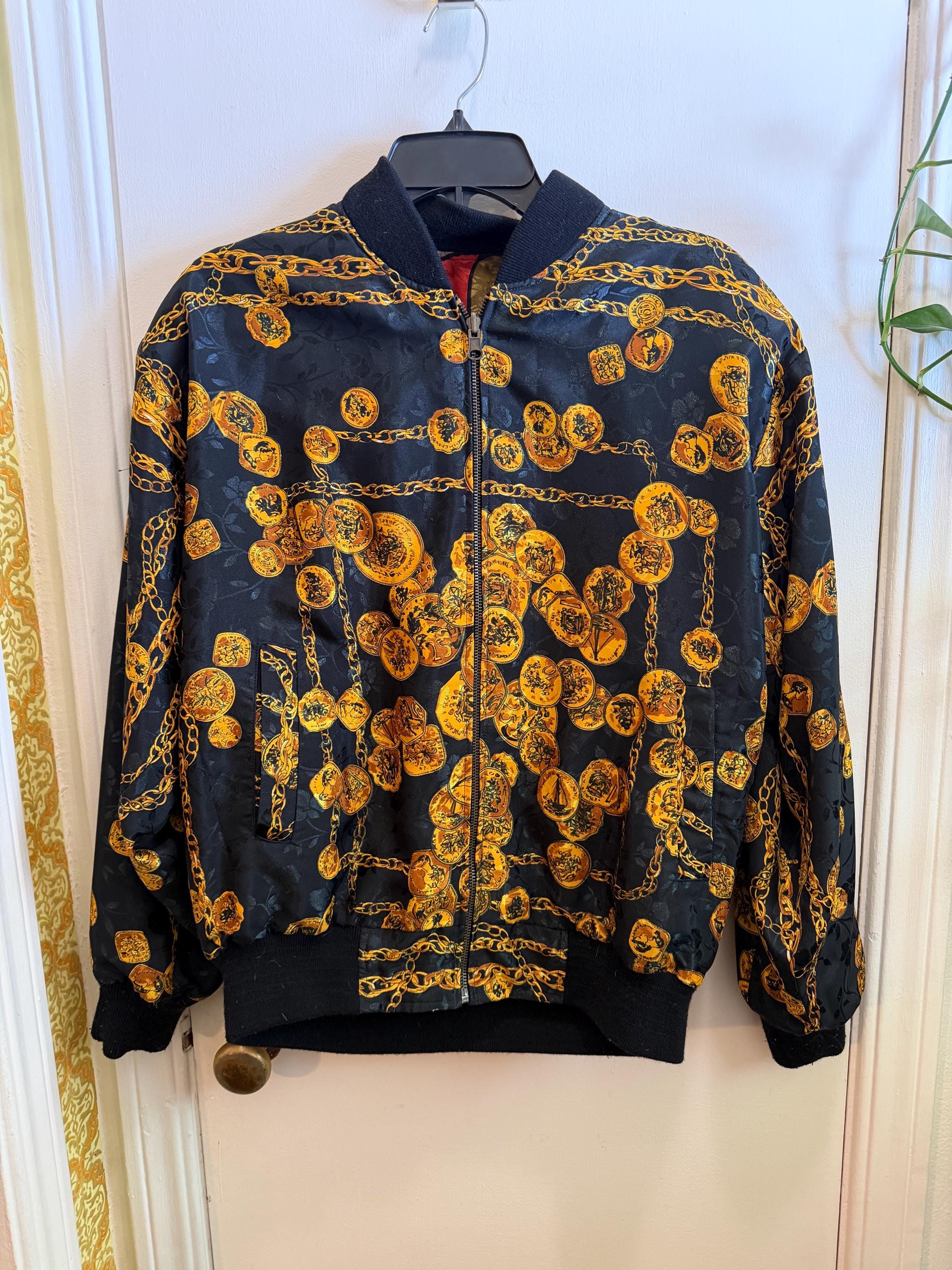 Vintage 90s Picasso Reversible Bomber Jacket Red Black Gold Coin