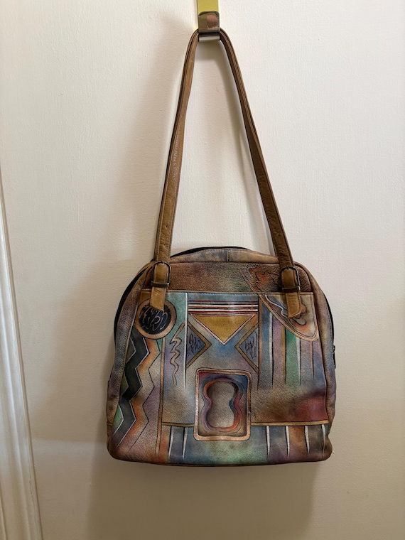 Anuschka Southwestern Aztec Painted Leather Bag S… - image 1