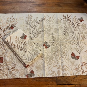 1970s 70s MCM Set of two (2) vintage bedding Matching standard pillowcases brown floral rust colored butterflies pattern Tastemaker