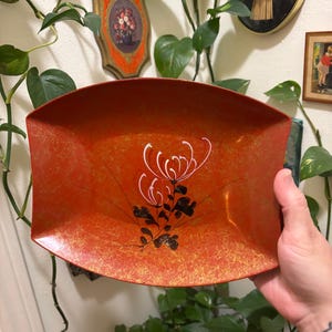 Mid Century lacquered hand painted tray marked Japan 50s 60s trays dish 10x7.75in 1950s home decor mcm